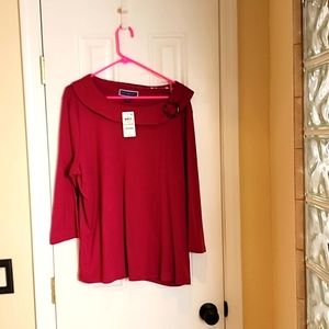 Karen Scott shawl collar, three-quarter sleeve top. Size XXL. NWT Magenta
